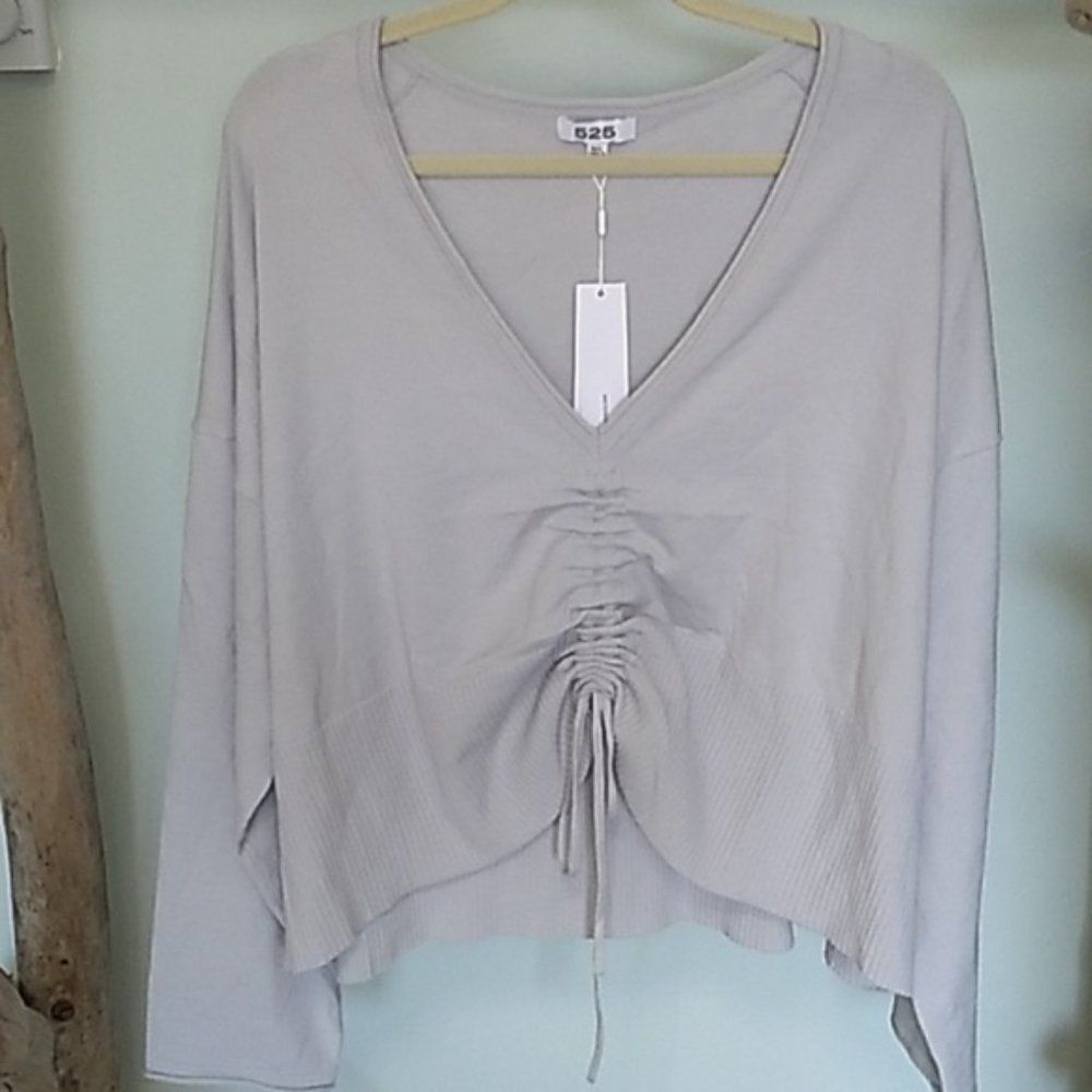 NEW 525 adjustable ruched front deep v neck lightweight long slee